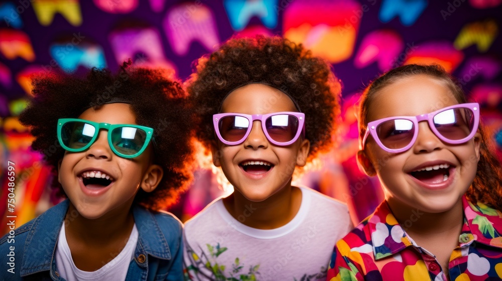 Obraz premium Children's Party Fun with Colorful Sunglasses. Generative ai