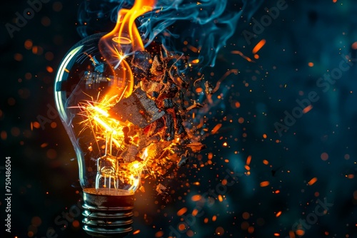 Ignition of Ideas: Exploding Light Bulb Concept. Generative ai