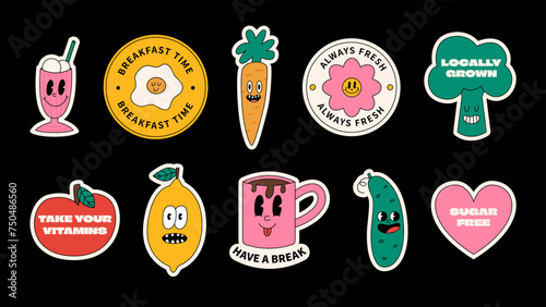 Food groovy retro stickers