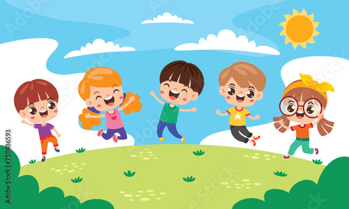 Group Of Happy Cartoon Kids