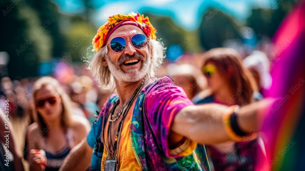 Vibrant Joy at a Music Festival. Generative ai