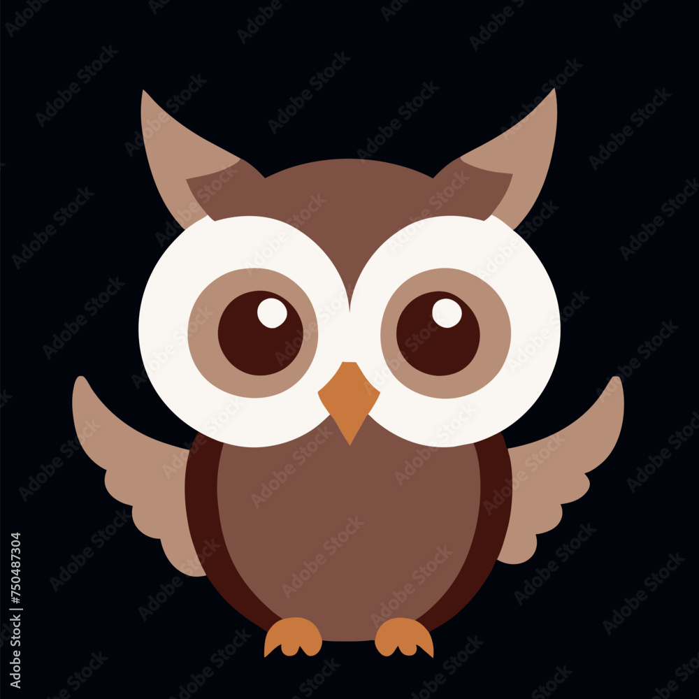 a owl logo, the smallest flat vector logo,, with no realistic photo details, vector illustration kawaii
