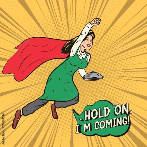 Waitress super hero Pop Art Comic Stock vector Illustration