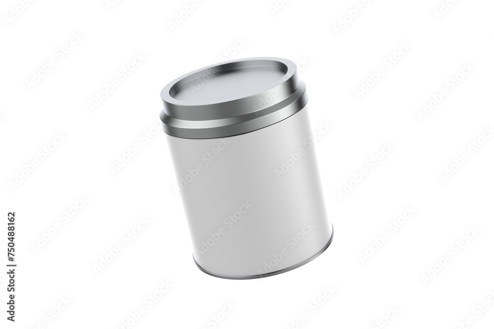 Matte Metallic Tea Tin Can Mockup Isolated On White Background. 3d illustration Matte Metallic Tea Tin Can Mockup Isolated On White Background. 3d illustration
