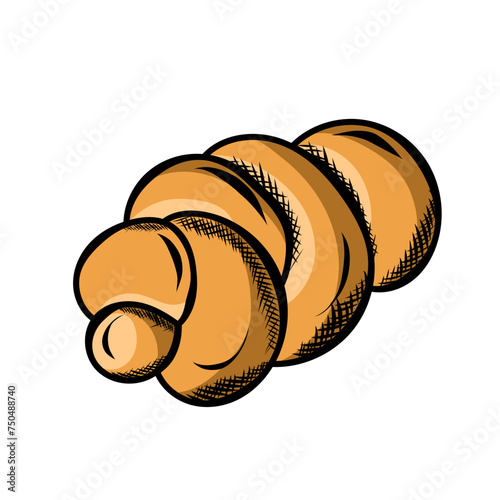 baked goods on white background, bun, croissant, cinnabon vector illustration