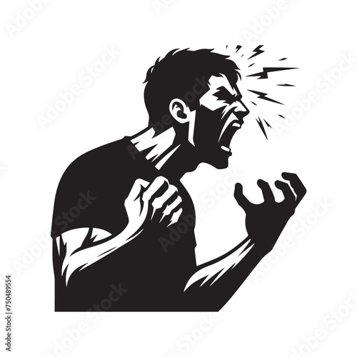 Burning Reaction: Vector Angry Person Silhouette - Expressing Intense Emotion in Striking Form. Angry Person Illustration, Angry man vector.