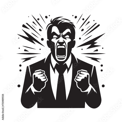 Burning Reaction: Vector Angry Person Silhouette - Expressing Intense Emotion in Striking Form. Angry Person Illustration, Angry man vector.