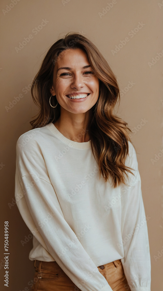 A beautiful young caucasian girl with dark hair smiles happily. A beautiful young caucasian girl with dark hair smiles happily.