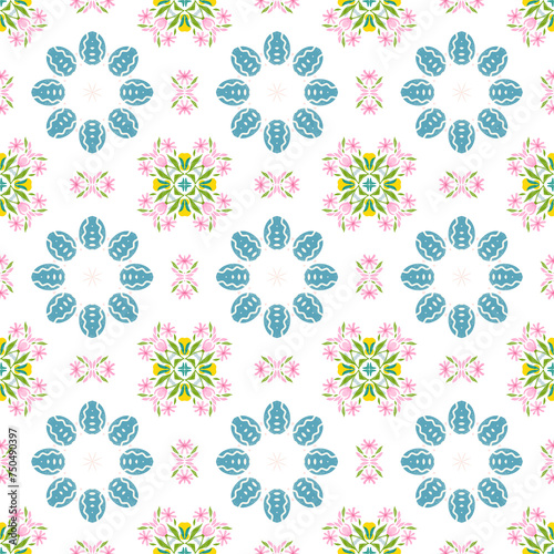 Fototapeta Naklejka Na Ścianę i Meble -  Easter floral seamless pattern. Pastel color digital wrapping paper. DIY easter scrapbook paper.