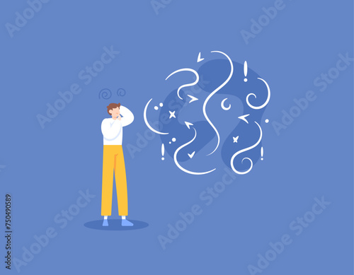 Confused to determine and organize the right strategy. can't make up decisions and make plans. a confused man. handle the problem. illustration concept design. graphic elements. Vector