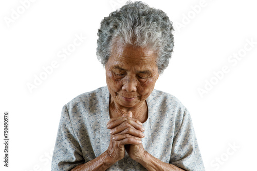 Pray of senior asian woman, PNG transparency