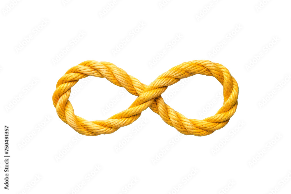 Isolated yellow rope in shape of infinity symbol sign on transparent background. World autism awareness day, autism rights movement, neurodiversity, autistic acceptance movement