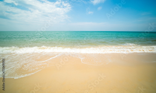 Beautiful horizon Landscape summer panorama front view point tropical sea beach white sand clean and blue sky background calm Nature ocean Beautiful wave water travel at Sai Kaew Beach thailand
