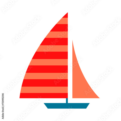 Flat style red sailboat