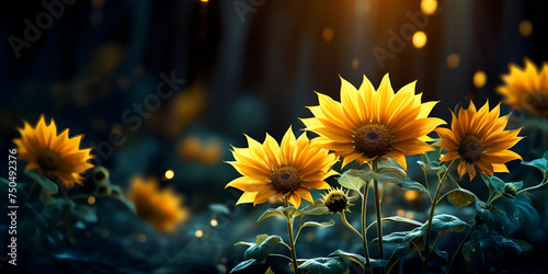 Sunflower in a sunny field aesthetic ,The soft glow of dusk settles over a field of sunflowers, creating a peaceful and picturesque end to the day. Lone sunflower standing tall against a soft backdrop