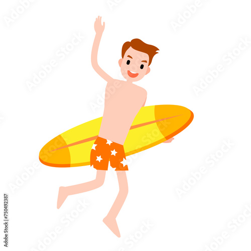Flat style boy with surfboard