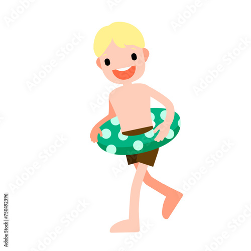 Flat style boy with lifebuoy