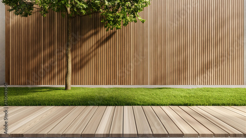 wood deck and grassy area with wooden fences