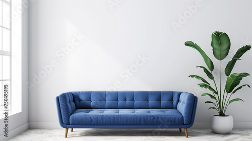 Blue sofa in a sunny room