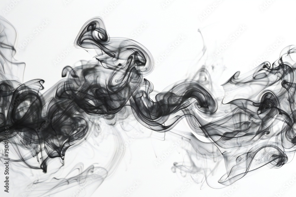 Black smoke isolated on white background Generative Ai 