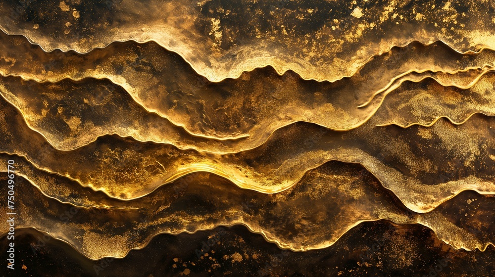 Liquid metal golden abstract background. Luxury header flowing gold design concept. Shiny yellow metallic surface.	