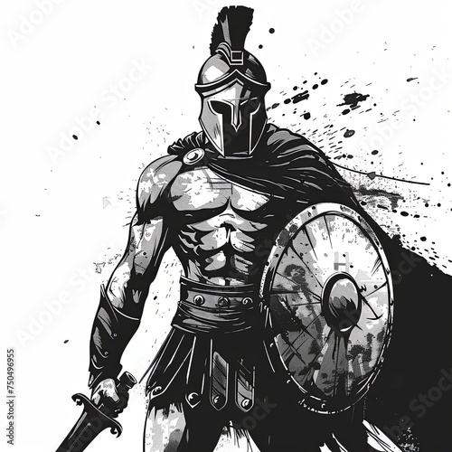 Spartan Valor: Warrior Illustration in Monochrome