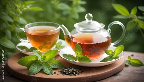 Mint tea.herbal tea on wooden table