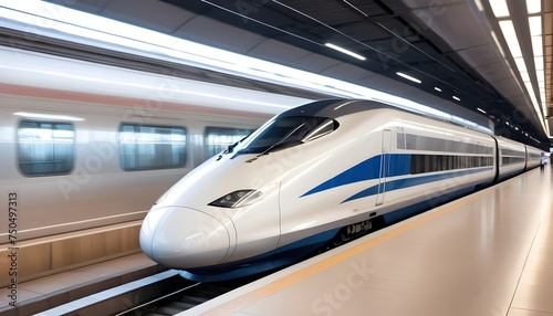 Passenger high speed train with motion blur in station