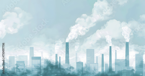 Smoke stacks rising from a factory. Suitable for industrial and environmental themes