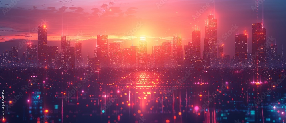 The concept of a smart city and wireless communication network, abstract image visualization, and the internet of things - obrazy, fototapety, plakaty 