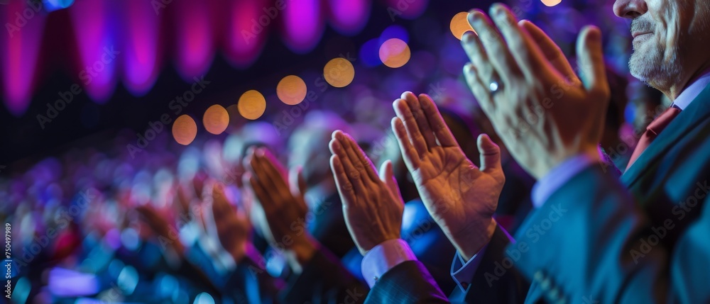 Fototapeta premium Clapping hands at a conference or corporate event in the 21st century
