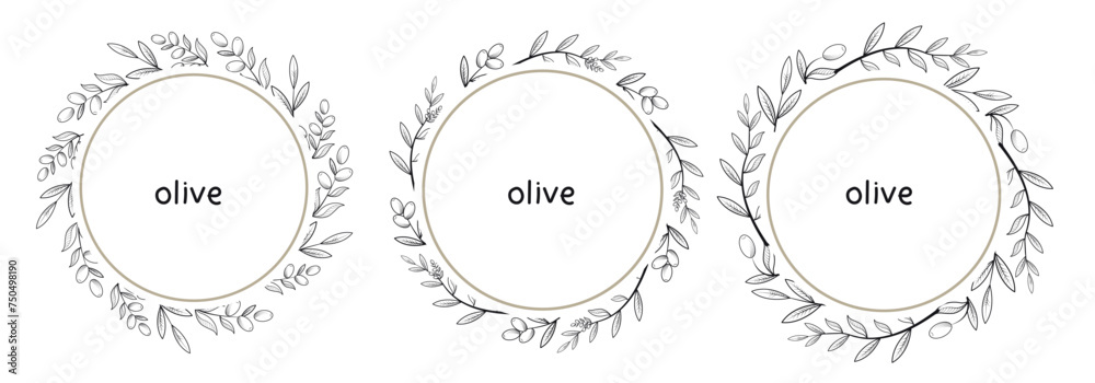Olive illustration set, graphic element for designer, logo, sticker, sign and symbol, frame, jar sticker Olive illustration set, graphic element for designer, logo, sticker, sign and symbol, frame, jar sticker