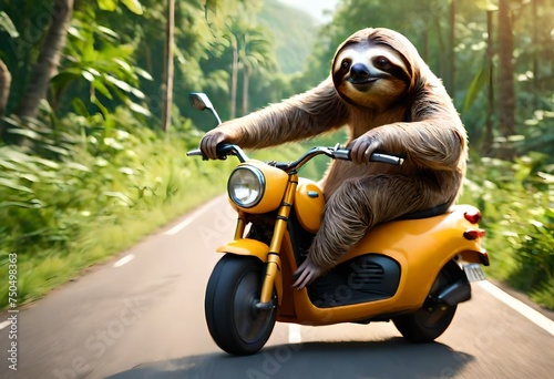 A Sloth riding a scooter in the jungle © Qurat