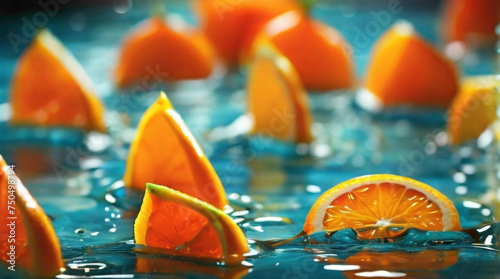 orange cute slices with splash  of water on the orange abstract slices of the orange abstract orange background 