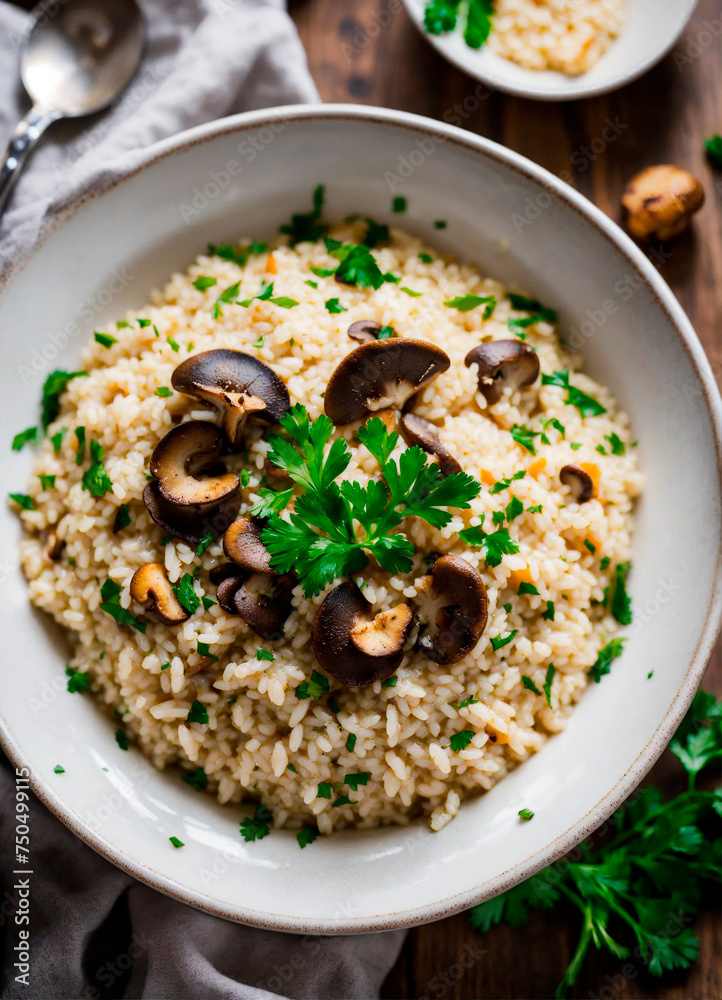 risotto with mushrooms in a plate. Selective focus. risotto with mushrooms in a plate. Selective focus.