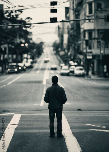 a man is standing on the road. Selective focus.