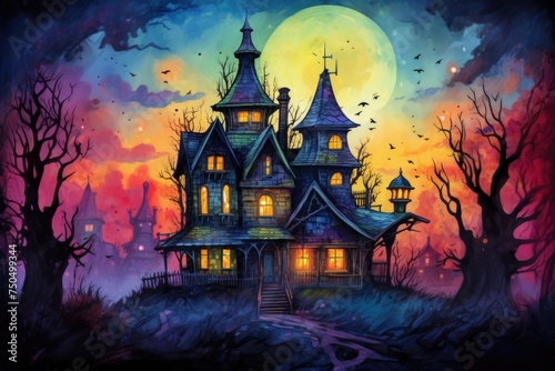 Haunted House with Dark Horror Atmosphere. Haunted Scene House. © Artur