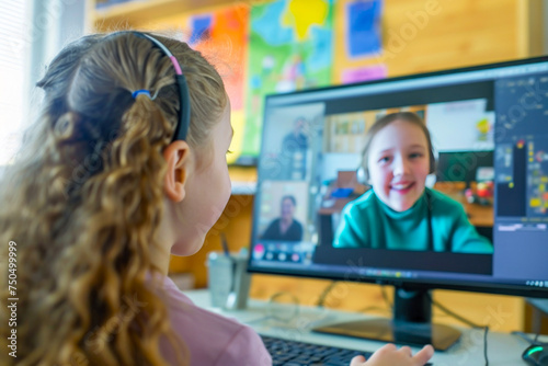 Online interaction with teachers  a student interacting with teachers and supporting the educational process.