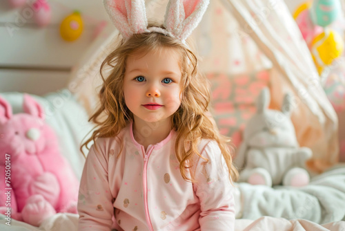 A kid creating a magical atmosphere with bunny ears on a monochrome background