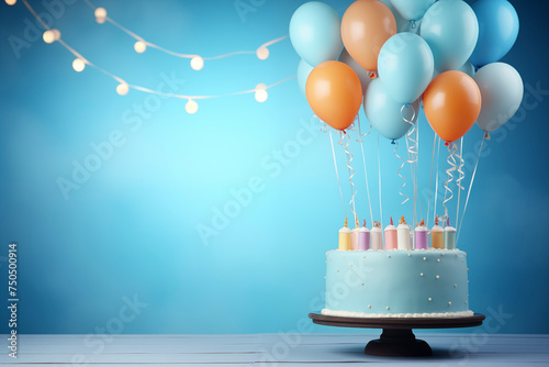 Cake Smash party. Balloons backdrop with cake. Happy birthday celebrating . Decoration birthday photo zone.