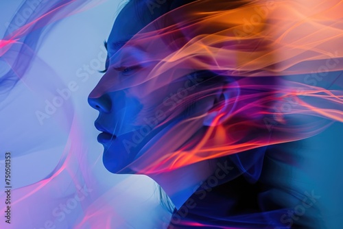 illustration of woman combine with abstract shape conveying a specific emotion.