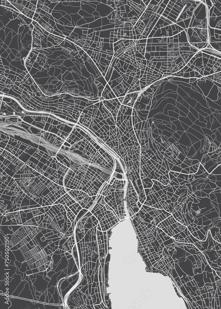 Obraz premium City map Zürich, monochrome detailed plan, vector illustration