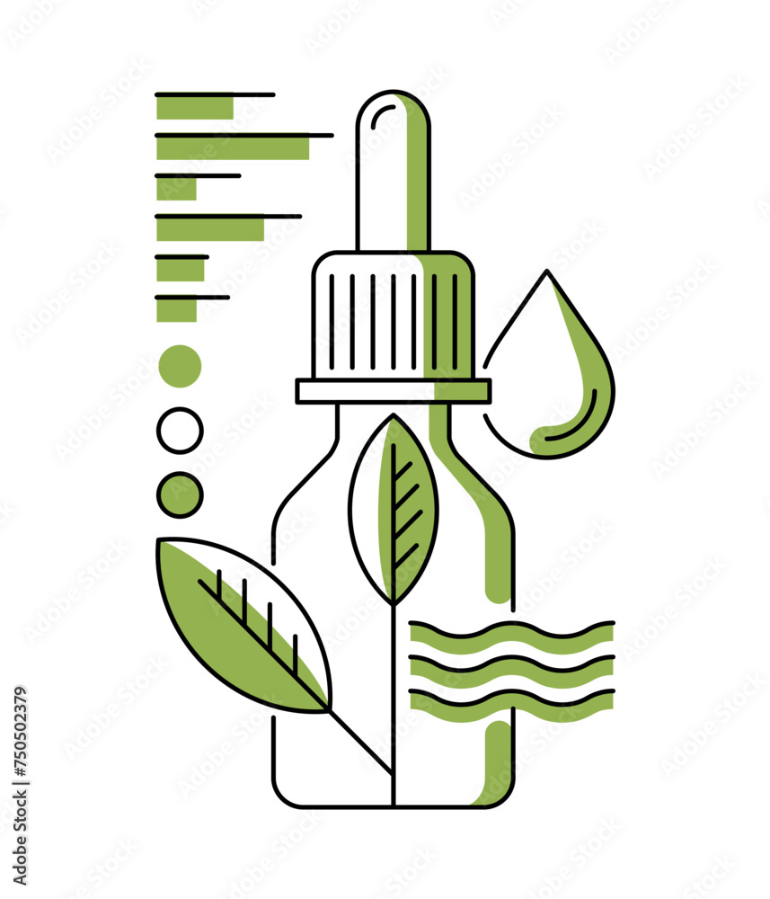Essential Oil icon - flask in thin line and green Essential Oil icon - flask in thin line and green