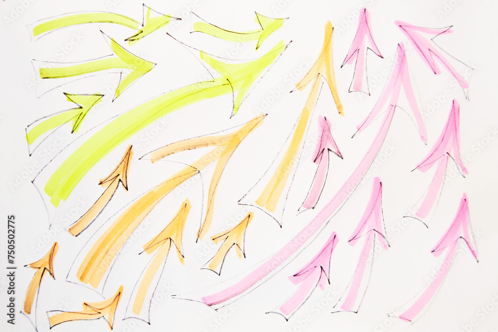 Modern abstract art set of arrows on white background. Hand Drawing of arrows in an artistic style Modern abstract art set of arrows on white background. Hand Drawing of arrows in an artistic style