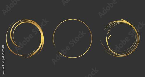 Gold round frame. Unique line gold ring design photo