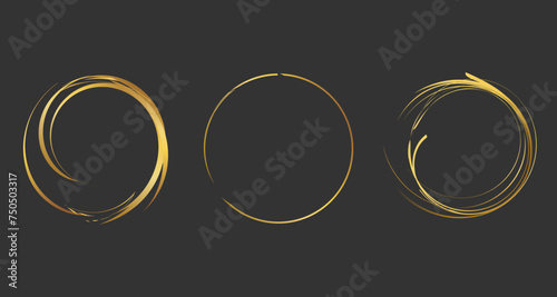 Gold round frame. Unique line gold ring design