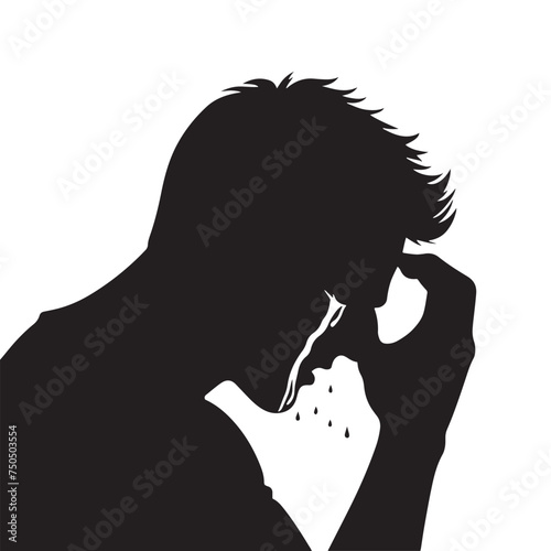 Tearful Embrace: Vector Crying Person Silhouette - Expressing Emotion Through Graceful Sorrow in Poignant Form. crying reaction vector, crying Illustration.