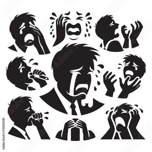 Tearful Embrace: Vector Crying Person Silhouette - Expressing Emotion Through Graceful Sorrow in Poignant Form. crying reaction vector, crying Illustration.