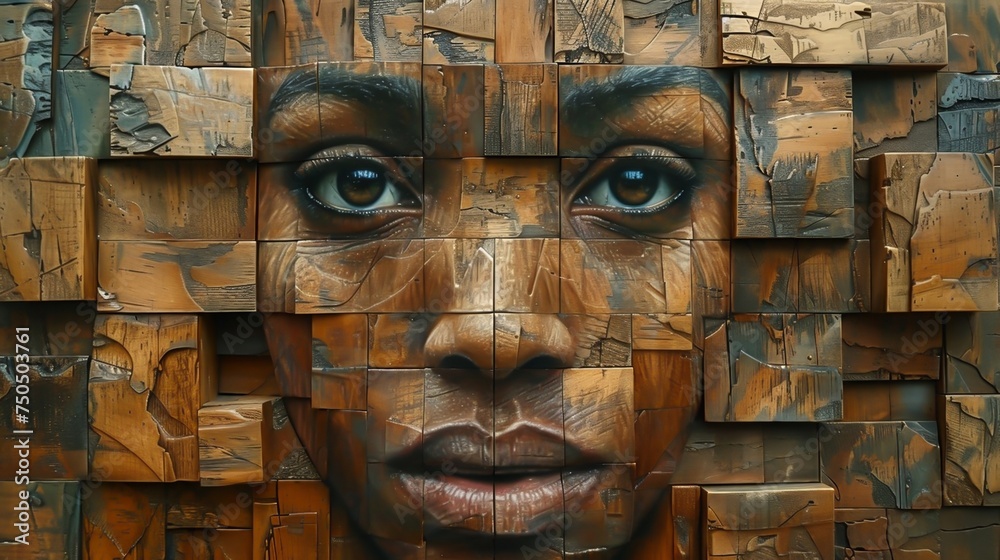 Wood cube portrait of a girl