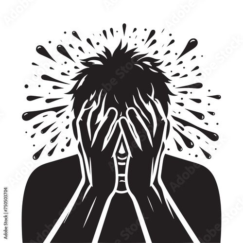 Tearful Embrace: Vector Crying Person Silhouette - Expressing Emotion Through Graceful Sorrow in Poignant Form. crying reaction vector, crying Illustration.